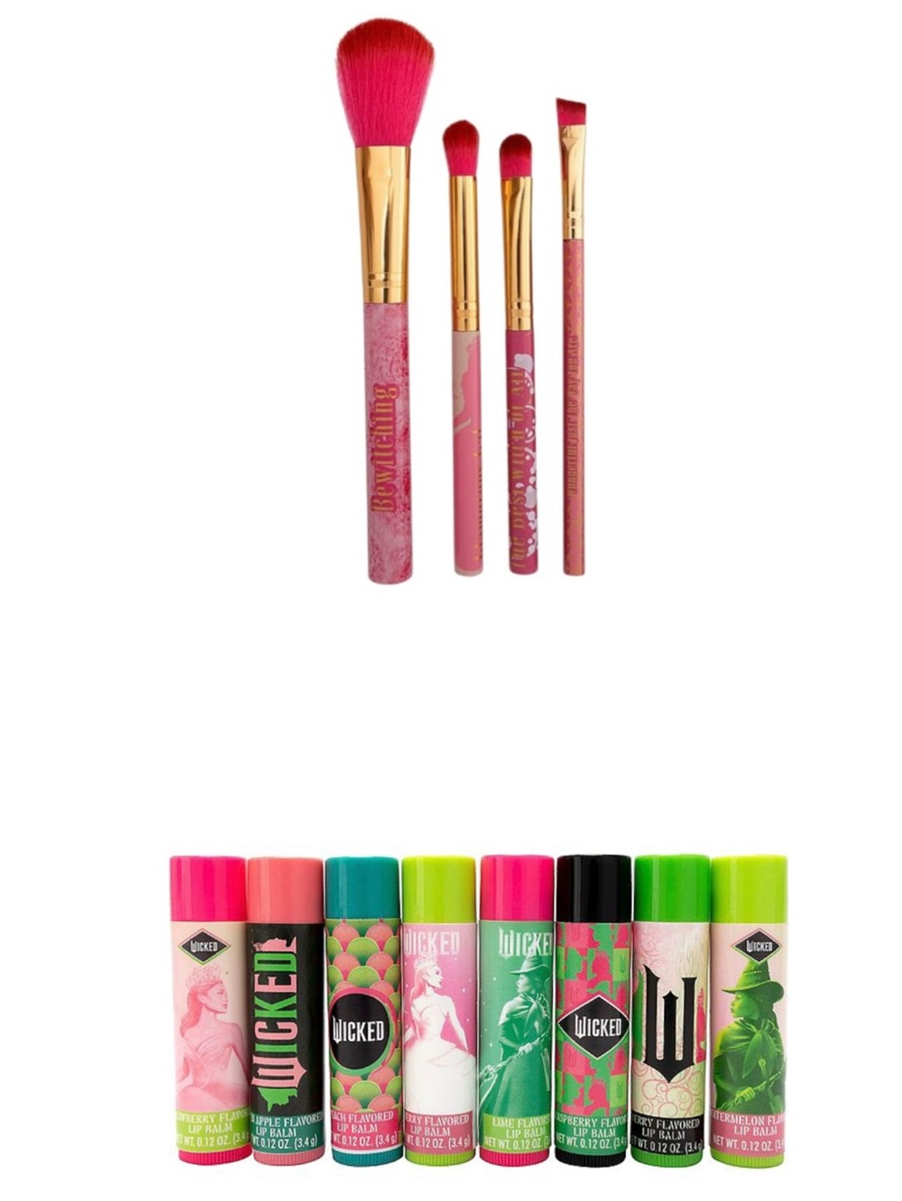 Taste Beauty Wicked 4-pc. Cosmetic Brush Set & 8 Wicked Flavored Lip Balms (NWT)
